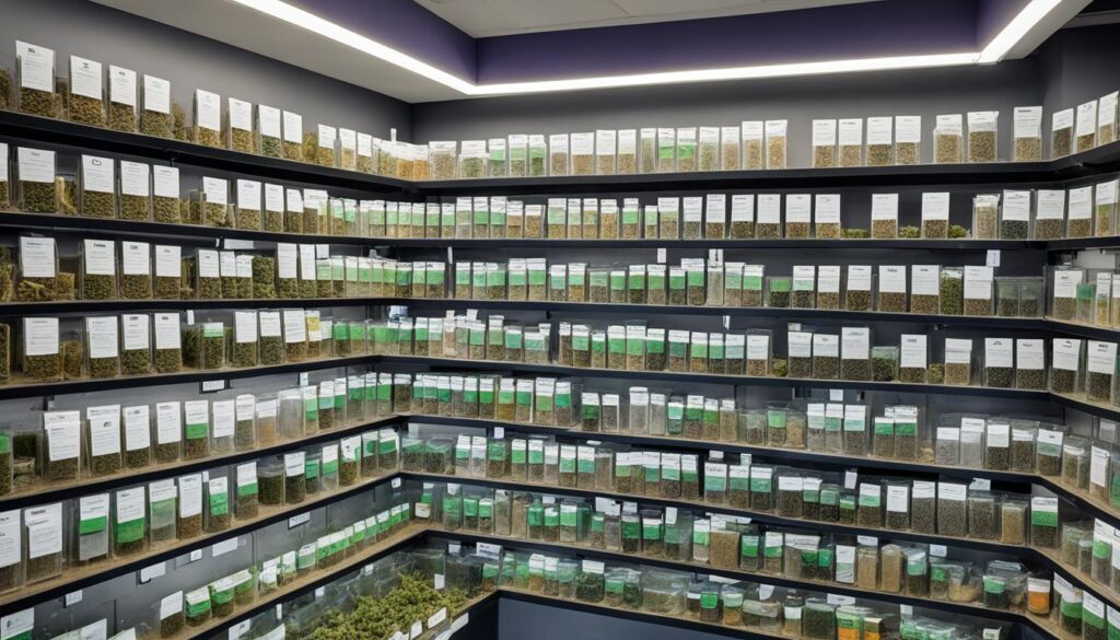 Cannabis strains at a Cardiff dispensary